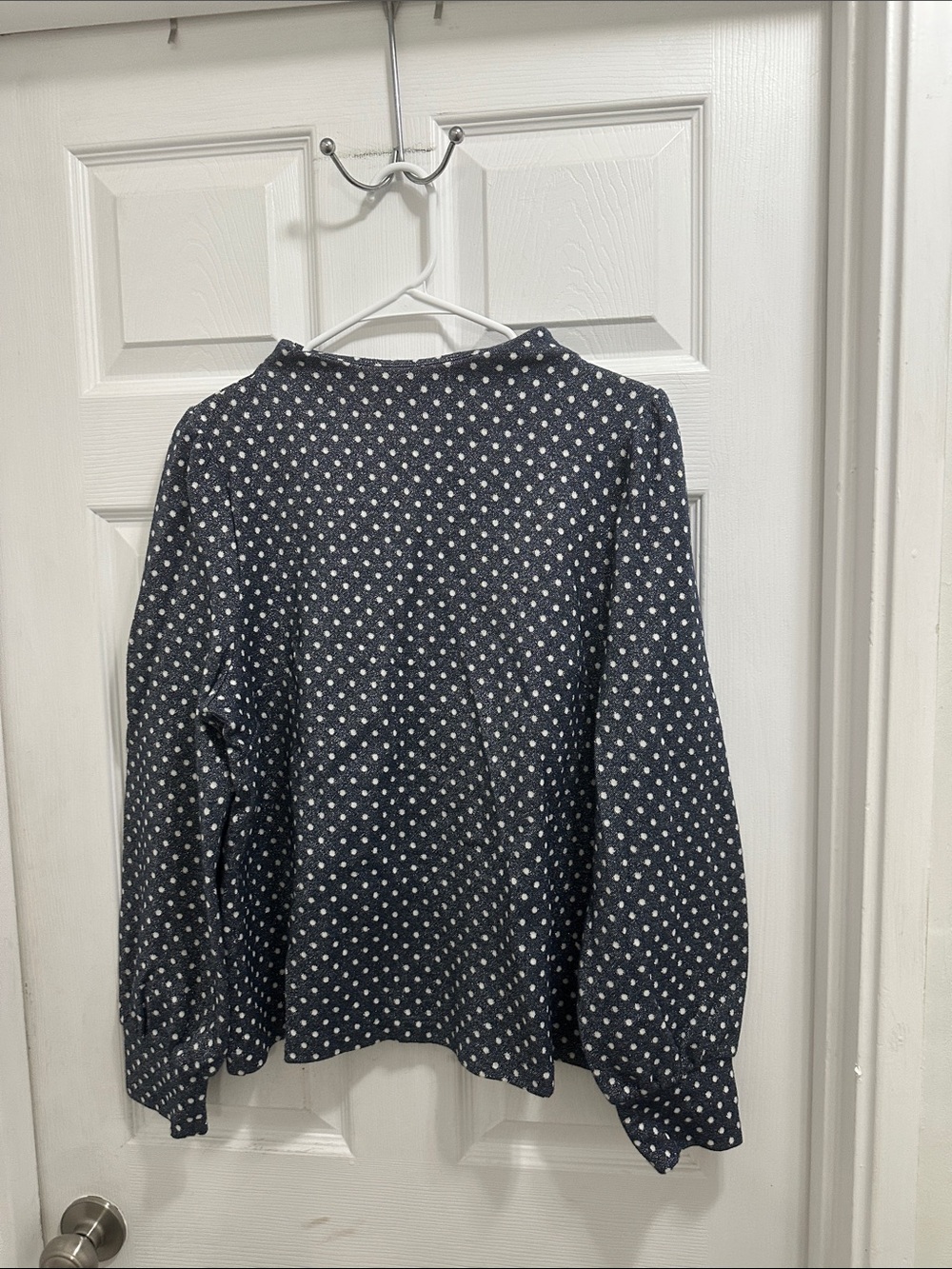 Talbots Navy Polka Dot Long Sleeve Blouse